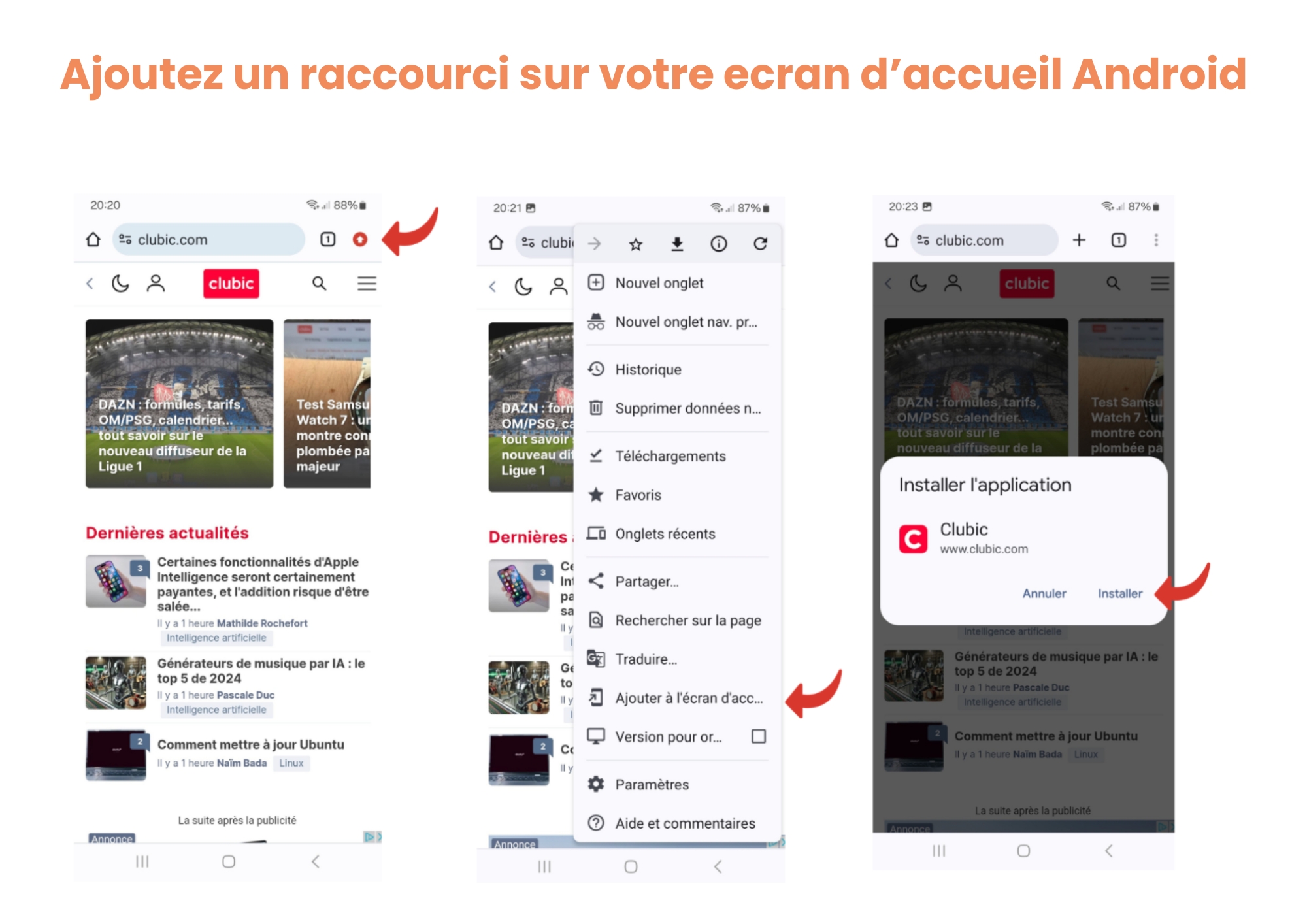 Ajouter à l'écran d'accueil Android